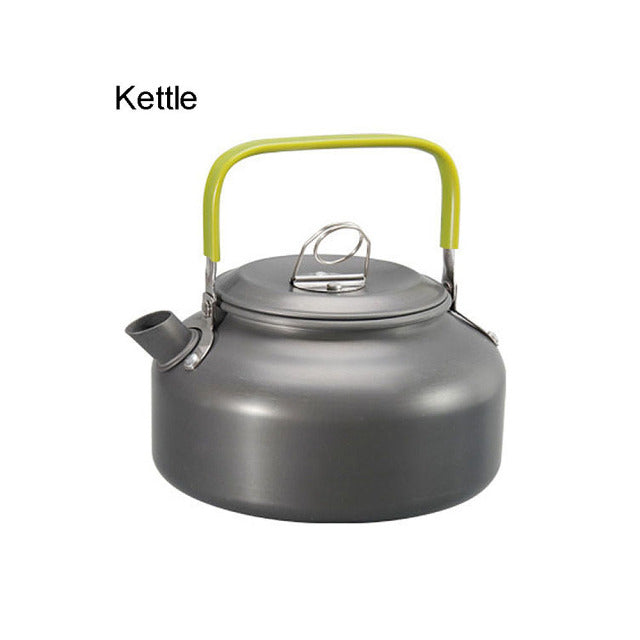 Batterie de cuisine de camping en aluminium antiadhésif, vaisselle d'extérieur portable, bouilloire, poêle, casserole pour la randonnée, pique-nique, barbecue