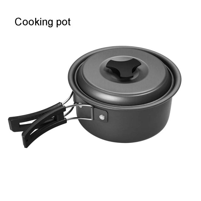 Batterie de cuisine de camping en aluminium antiadhésif, vaisselle d'extérieur portable, bouilloire, poêle, casserole pour la randonnée, pique-nique, barbecue