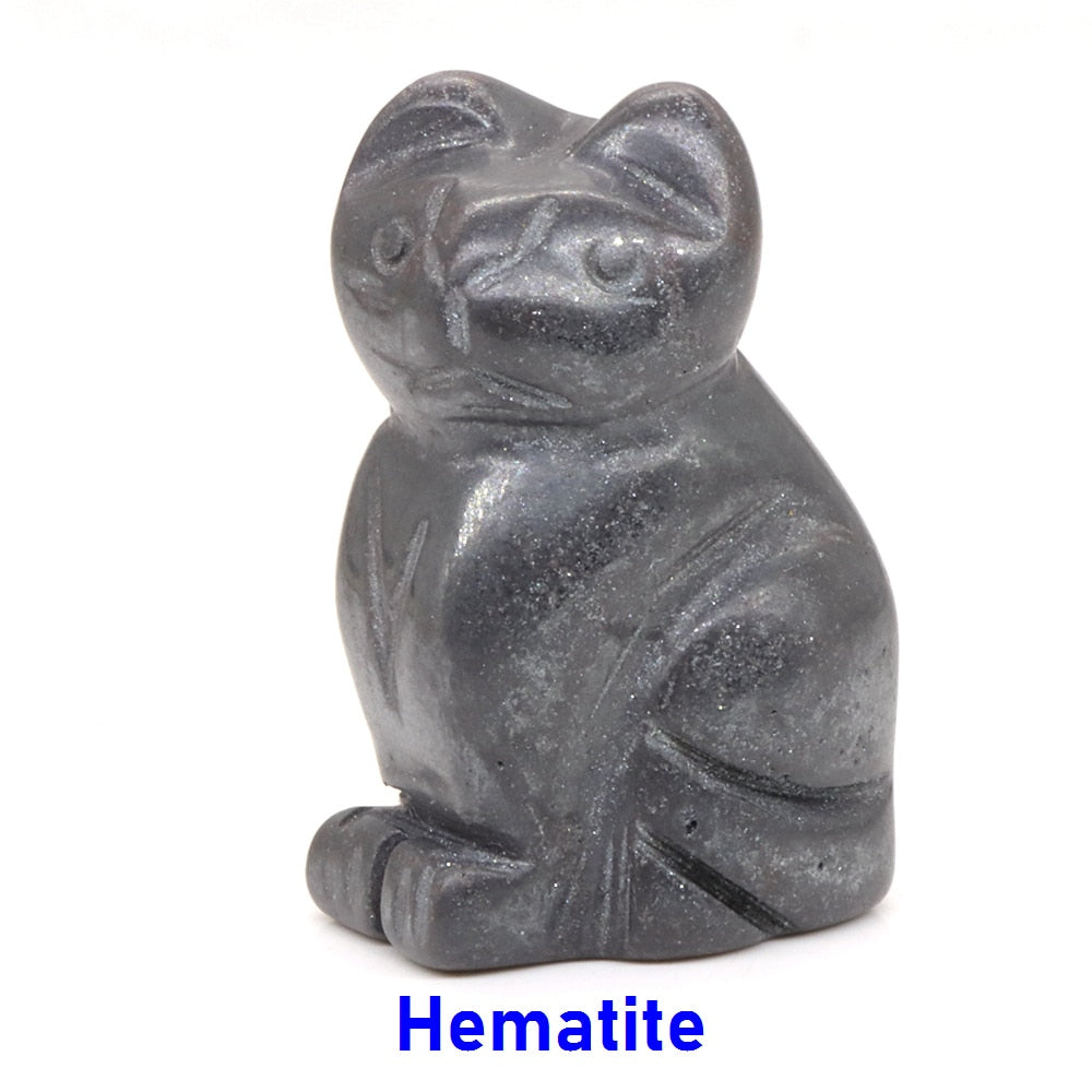 1.5" Cat Statue Natural Gemstone Carving Healing Crystal Animals Figurines Reiki Stones Decoration Wholesale