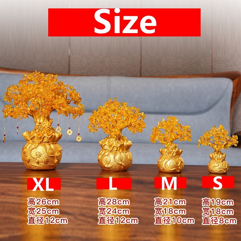 4 Size Resin Citrine Feng Shui Money Tree Lucky Tree Home Decoration Ornaments Festival Holiday Gifts Bring Wealth