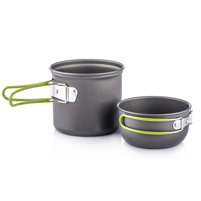 Kit d'ustensiles de cuisine de Camping avec poêle, ensemble de cuisine d'extérieur avec couteau, fourchette, cuillère, Pot d'extérieur, vaisselle de voyage, cuisine randonnée pique-nique barbecue
