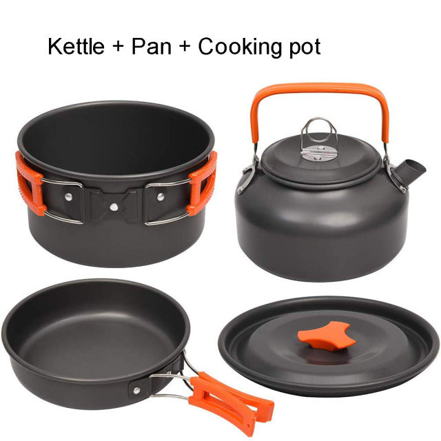 Kit de batterie de cuisine de Camping ensemble de cuisine en aluminium extérieur bouilloire casserole Pot voyage randonnée pique-nique BBQ équipement de vaisselle