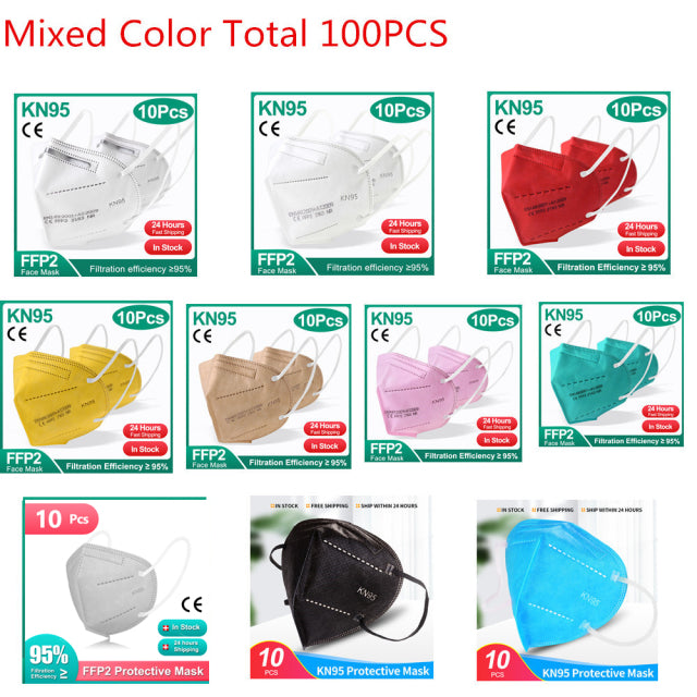 1-100PCS KN95 Masques ffp2mask 5 Couches Bouche Masque FFP2 KN95 Respirateur FPP2 Masque FFP 2 Protecteur Mascarillas Masken CE