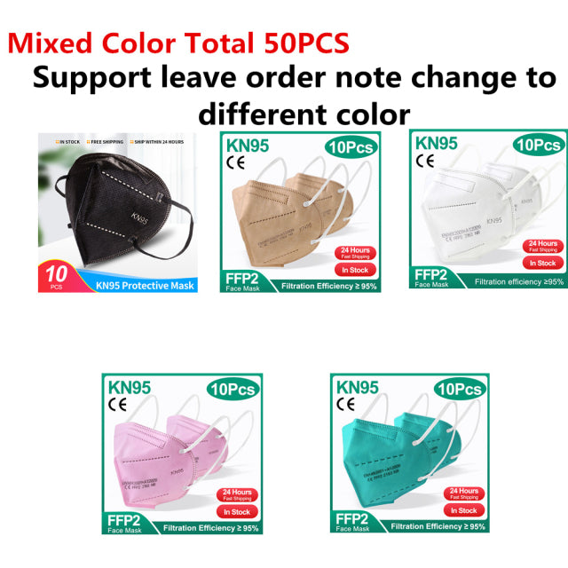 1-100PCS KN95 Masques ffp2mask 5 Couches Bouche Masque FFP2 KN95 Respirateur FPP2 Masque FFP 2 Protecteur Mascarillas Masken CE
