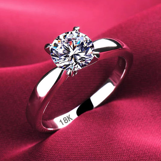 Bagues en or blanc 18 carats pour femmes, bague en zircone, diamant, Solitaire, coupe ronde, bijou de mariée, fiançailles