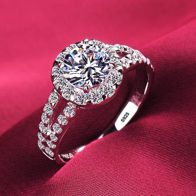 Bagues en or blanc 18 carats pour femmes, bague en zircone, diamant, Solitaire, coupe ronde, bijou de mariée, fiançailles