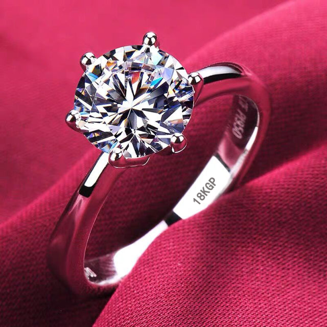 Bagues en or blanc 18 carats pour femmes, bague en zircone, diamant, Solitaire, coupe ronde, bijou de mariée, fiançailles