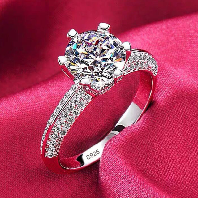 Bagues en or blanc 18 carats pour femmes, bague en zircone, diamant, Solitaire, coupe ronde, bijou de mariée, fiançailles