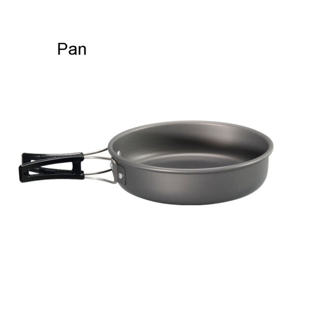 Batterie de cuisine de camping en aluminium antiadhésif, vaisselle d&#39;extérieur portable, bouilloire, poêle, casserole pour la randonnée, pique-nique, barbecue