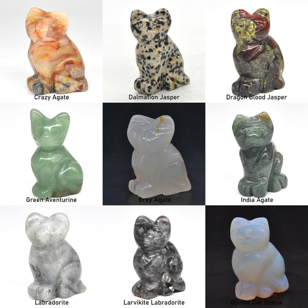 1.5&quot; Cat Statue Natural Gemstone Carving Healing Crystal Animals Figurines Reiki Stones Decoration Wholesale