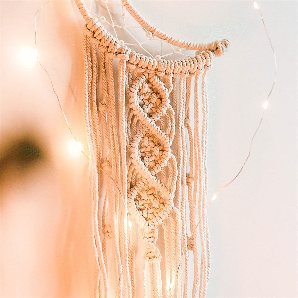 Bohemian Macrame Tapestry Wall Hanging Mandala Moon Dreamcatcher Chic Boho Wall Decor Woven Trippy Tapestry Kids Room Decoration