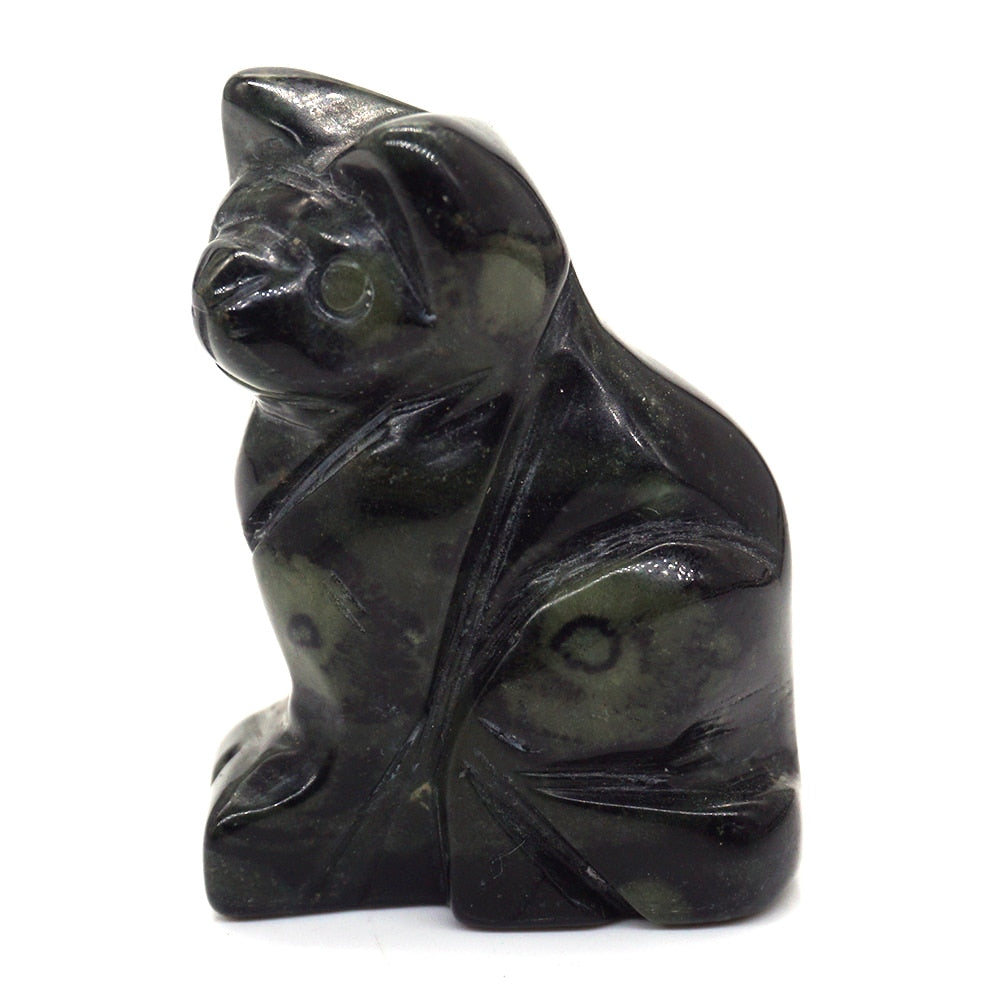 1.5&quot; Cat Statue Natural Gemstone Carving Healing Crystal Animals Figurines Reiki Stones Decoration Wholesale