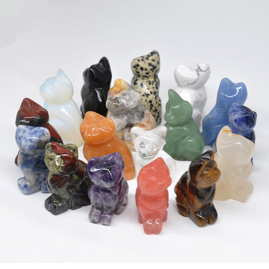 1.5&quot; Cat Statue Natural Gemstone Carving Healing Crystal Animals Figurines Reiki Stones Decoration Wholesale