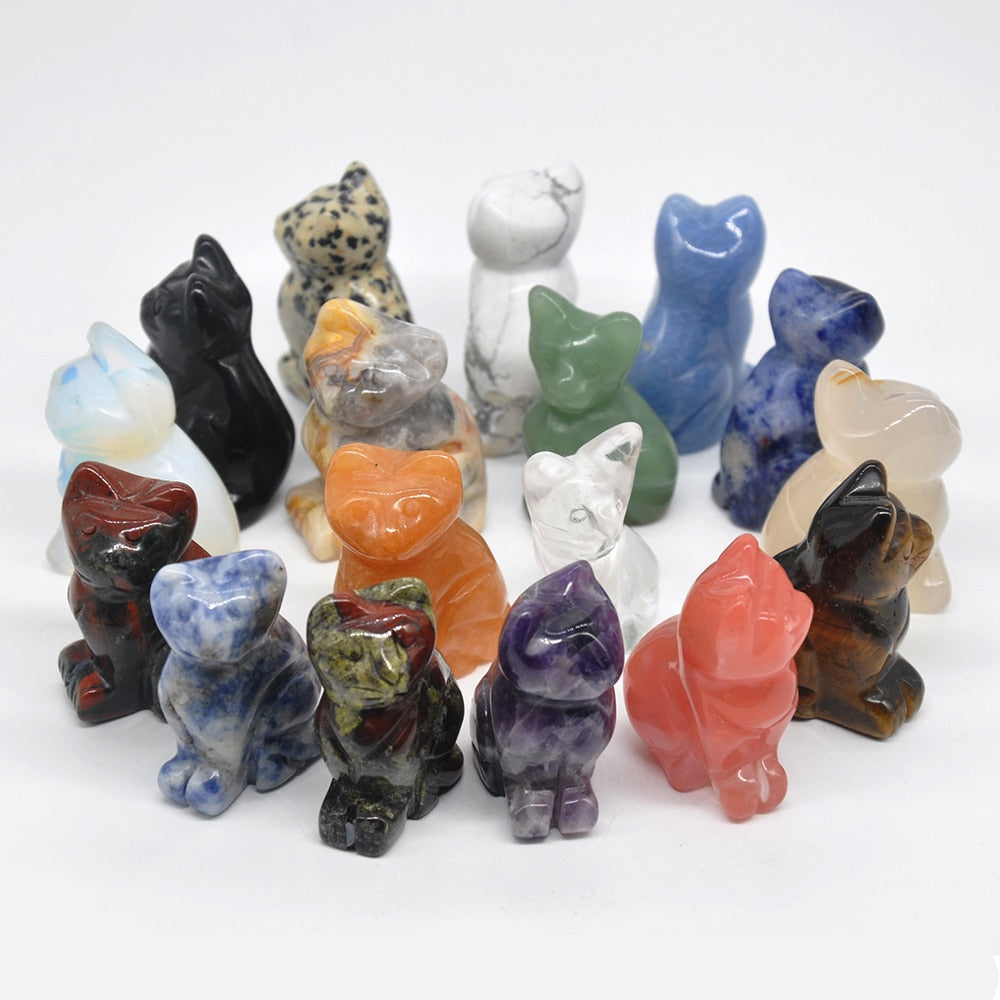 1.5&quot; Cat Statue Natural Gemstone Carving Healing Crystal Animals Figurines Reiki Stones Decoration Wholesale