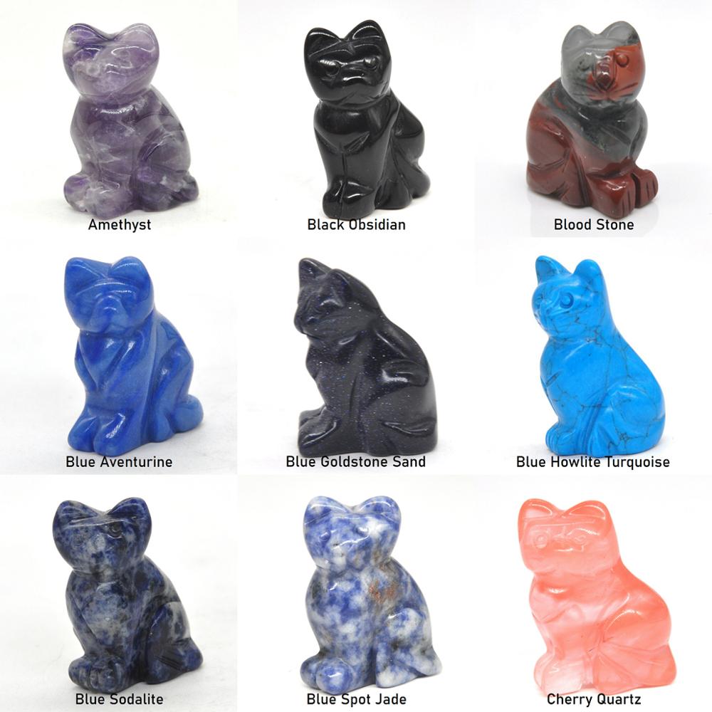 1.5&quot; Cat Statue Natural Gemstone Carving Healing Crystal Animals Figurines Reiki Stones Decoration Wholesale