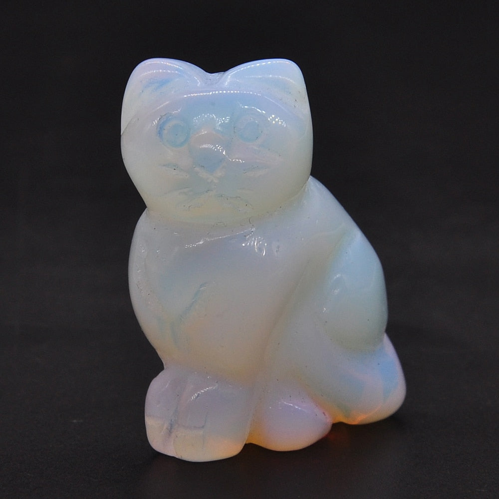1.5&quot; Cat Statue Natural Gemstone Carving Healing Crystal Animals Figurines Reiki Stones Decoration Wholesale