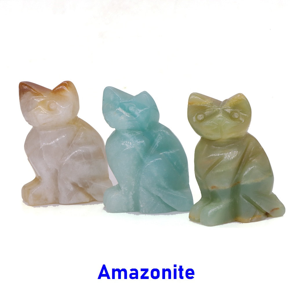 1.5&quot; Cat Statue Natural Gemstone Carving Healing Crystal Animals Figurines Reiki Stones Decoration Wholesale
