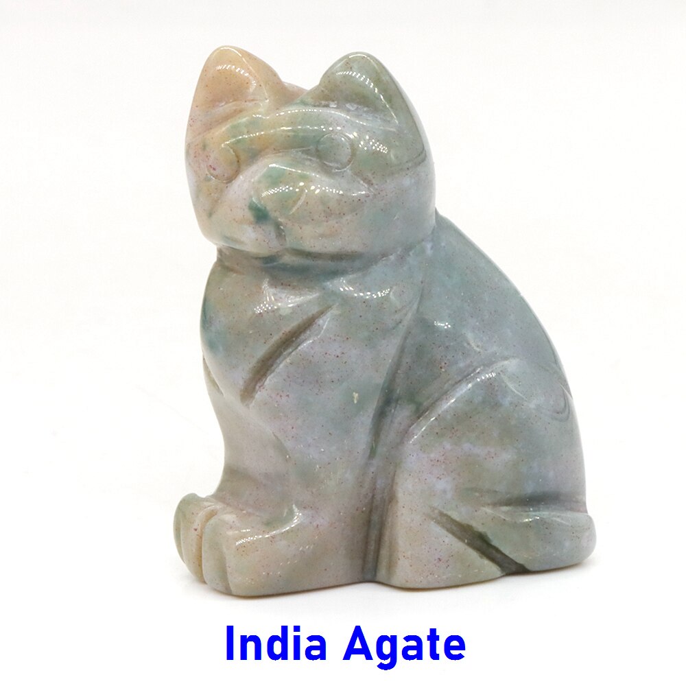 1.5&quot; Cat Statue Natural Gemstone Carving Healing Crystal Animals Figurines Reiki Stones Decoration Wholesale
