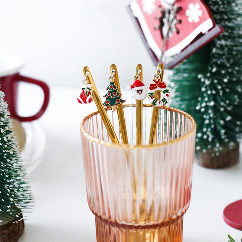 Christmas Decorations Christmas Stainless Spoon New Year 2021 Xmas Party Table Ornaments Coffee Spoon For Home Navidad Noel Gift