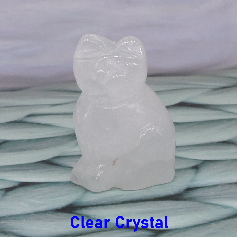 1.5&quot; Cat Statue Natural Gemstone Carving Healing Crystal Animals Figurines Reiki Stones Decoration Wholesale