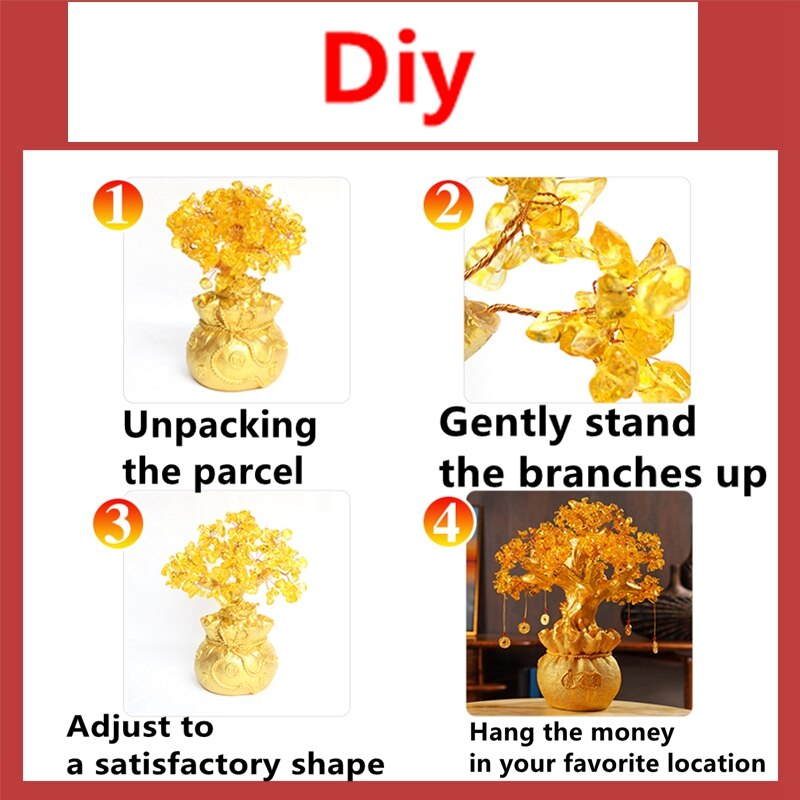 4 Size Resin Citrine Feng Shui Money Tree Lucky Tree Home Decoration Ornaments Festival Holiday Gifts Bring Wealth