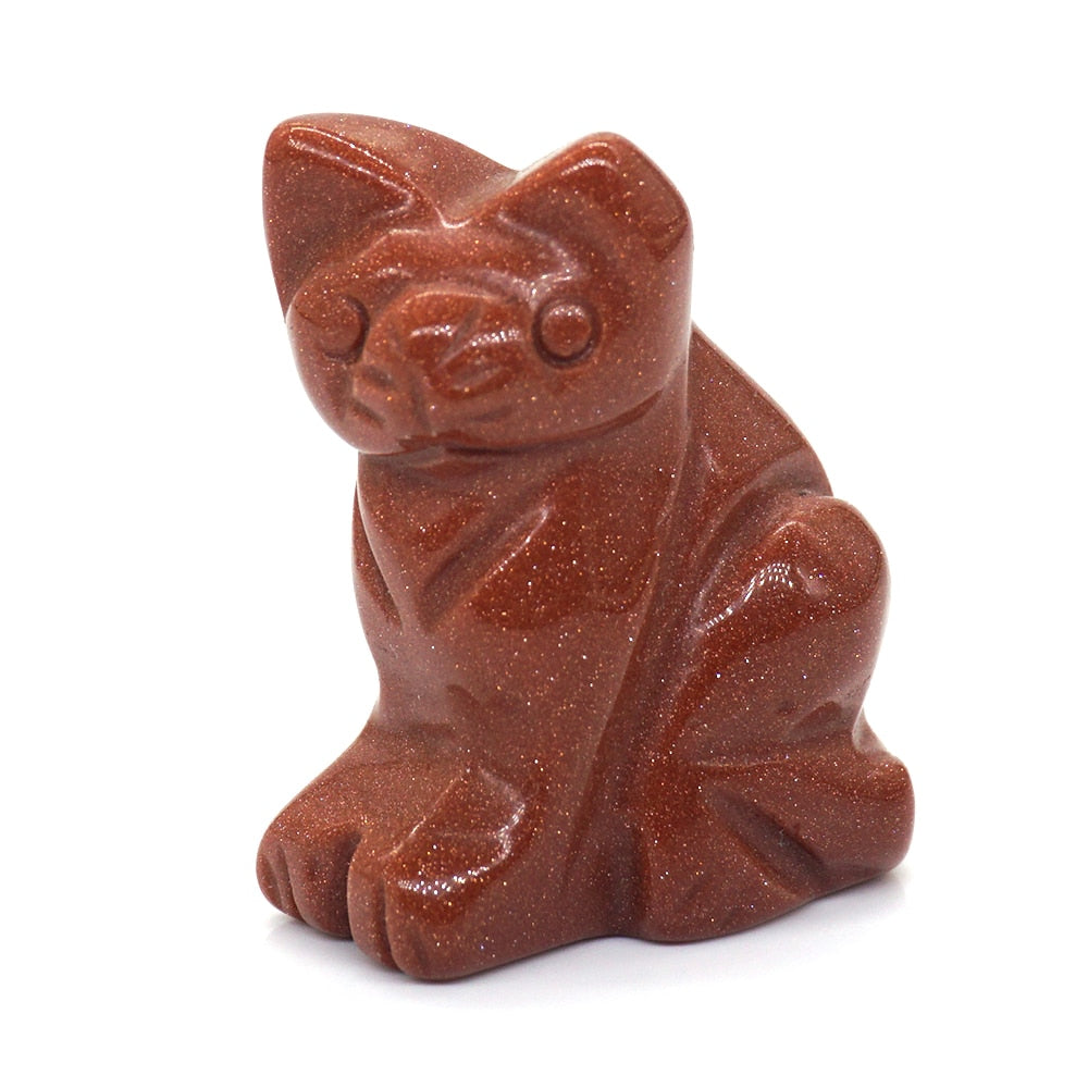 1.5&quot; Cat Statue Natural Gemstone Carving Healing Crystal Animals Figurines Reiki Stones Decoration Wholesale
