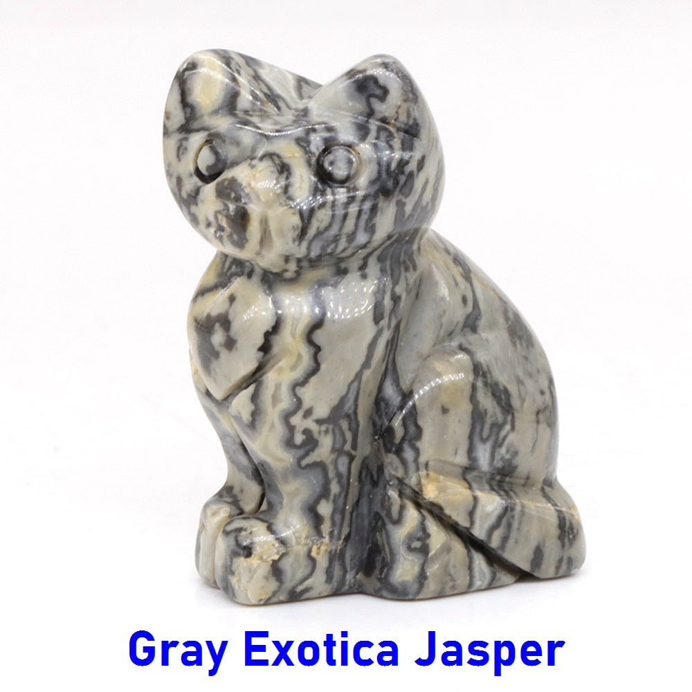 1.5&quot; Cat Statue Natural Gemstone Carving Healing Crystal Animals Figurines Reiki Stones Decoration Wholesale