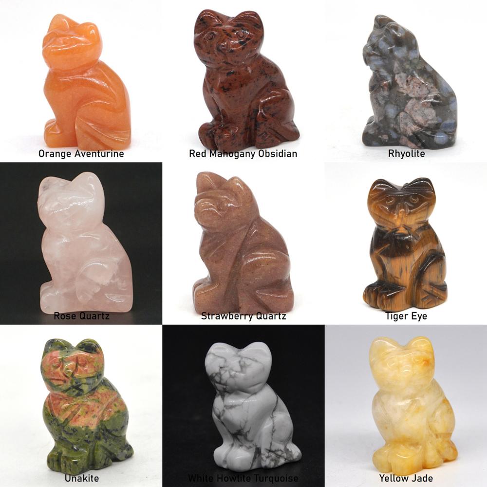 1.5&quot; Cat Statue Natural Gemstone Carving Healing Crystal Animals Figurines Reiki Stones Decoration Wholesale
