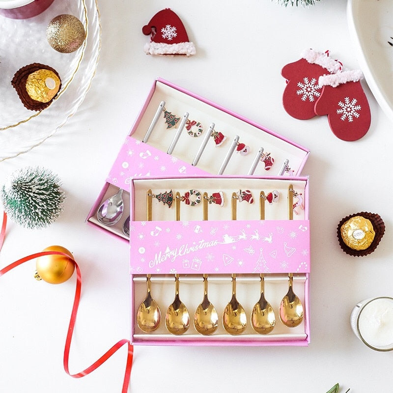 Christmas Decorations Christmas Stainless Spoon New Year 2021 Xmas Party Table Ornaments Coffee Spoon For Home Navidad Noel Gift