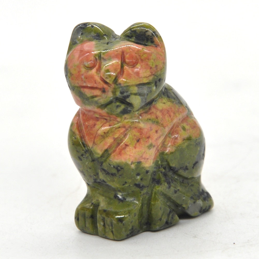 1.5&quot; Cat Statue Natural Gemstone Carving Healing Crystal Animals Figurines Reiki Stones Decoration Wholesale