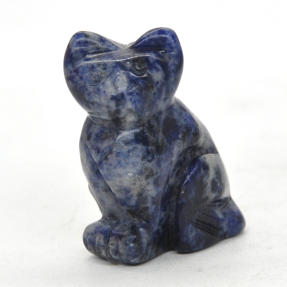 1.5&quot; Cat Statue Natural Gemstone Carving Healing Crystal Animals Figurines Reiki Stones Decoration Wholesale