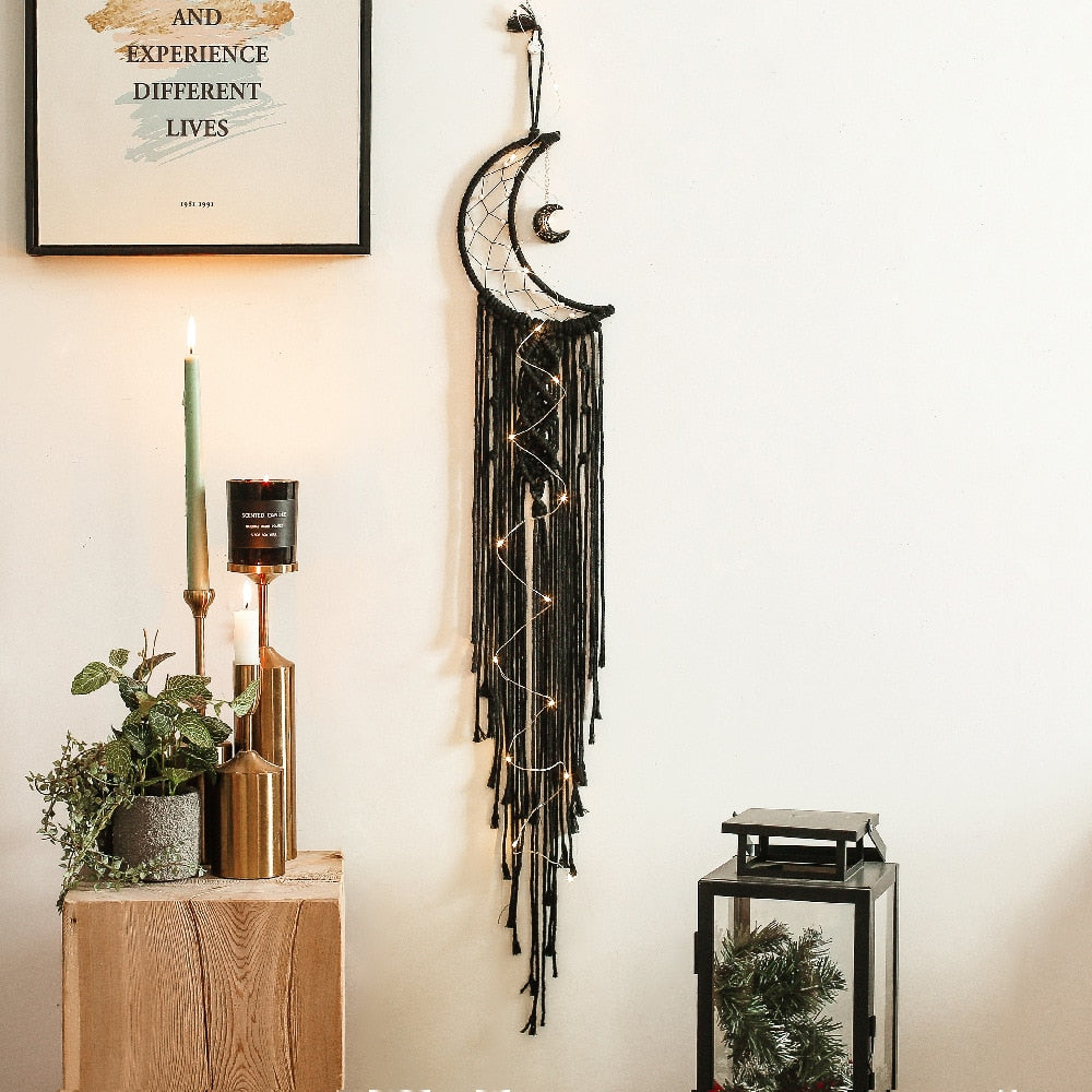 Bohemian Macrame Tapestry Wall Hanging Mandala Moon Dreamcatcher Chic Boho Wall Decor Woven Trippy Tapestry Kids Room Decoration