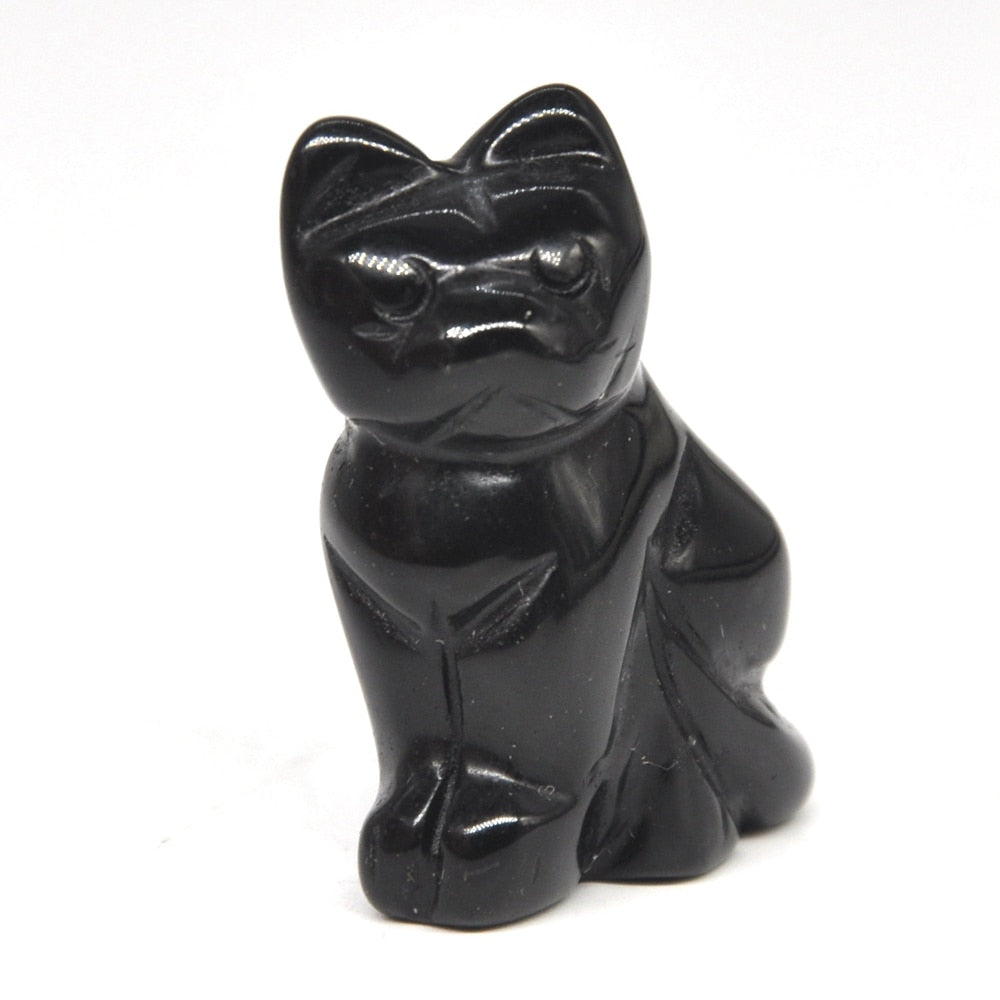 1.5&quot; Cat Statue Natural Gemstone Carving Healing Crystal Animals Figurines Reiki Stones Decoration Wholesale