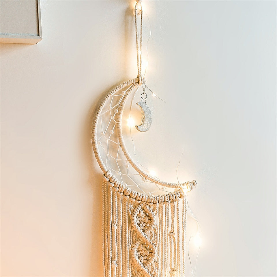 Bohemian Macrame Tapestry Wall Hanging Mandala Moon Dreamcatcher Chic Boho Wall Decor Woven Trippy Tapestry Kids Room Decoration