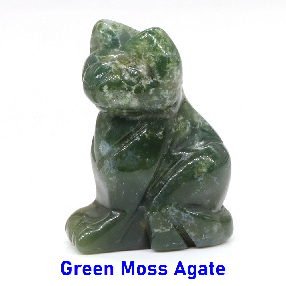 1.5&quot; Cat Statue Natural Gemstone Carving Healing Crystal Animals Figurines Reiki Stones Decoration Wholesale