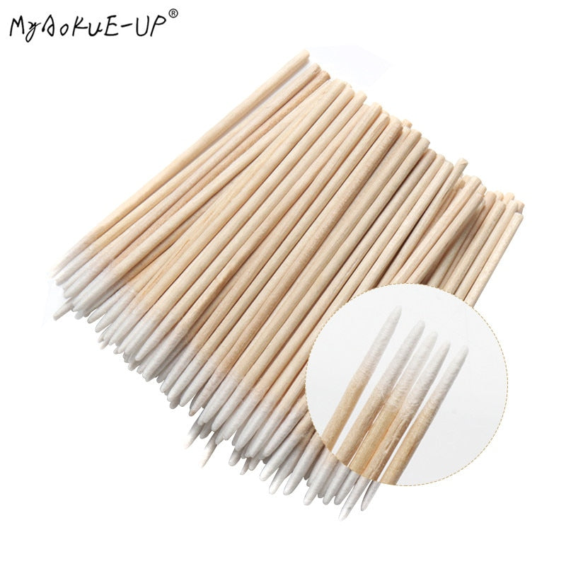 300 pcs Disposable Ultra-small Cotton Swab Brush Lint Free Micro Brushes Wood Cotton Eyelash Extension Glue Removing Tools