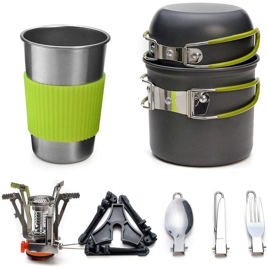 Kit d&#39;ustensiles de cuisine de Camping avec poêle, ensemble de cuisine d&#39;extérieur avec couteau, fourchette, cuillère, Pot d&#39;extérieur, vaisselle de voyage, cuisine randonnée pique-nique barbecue