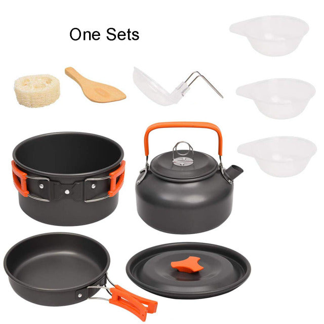 Kit de batterie de cuisine de Camping ensemble de cuisine en aluminium extérieur bouilloire casserole Pot voyage randonnée pique-nique BBQ équipement de vaisselle