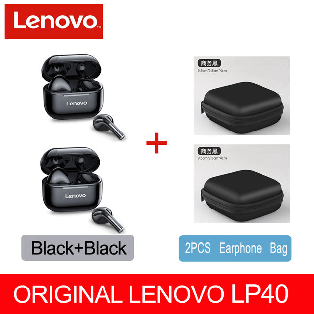 Lenovo – écouteurs sans fil LP40 TWS bluetooth 5.0, double stéréo, réduction du bruit, commande tactile, basses, longue durée de veille, nouveau, originaux