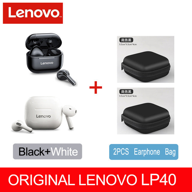 Lenovo – écouteurs sans fil LP40 TWS bluetooth 5.0, double stéréo, réduction du bruit, commande tactile, basses, longue durée de veille, nouveau, originaux